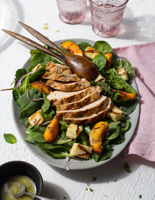 Grilled Chicken, Peach and Halloumi Salad