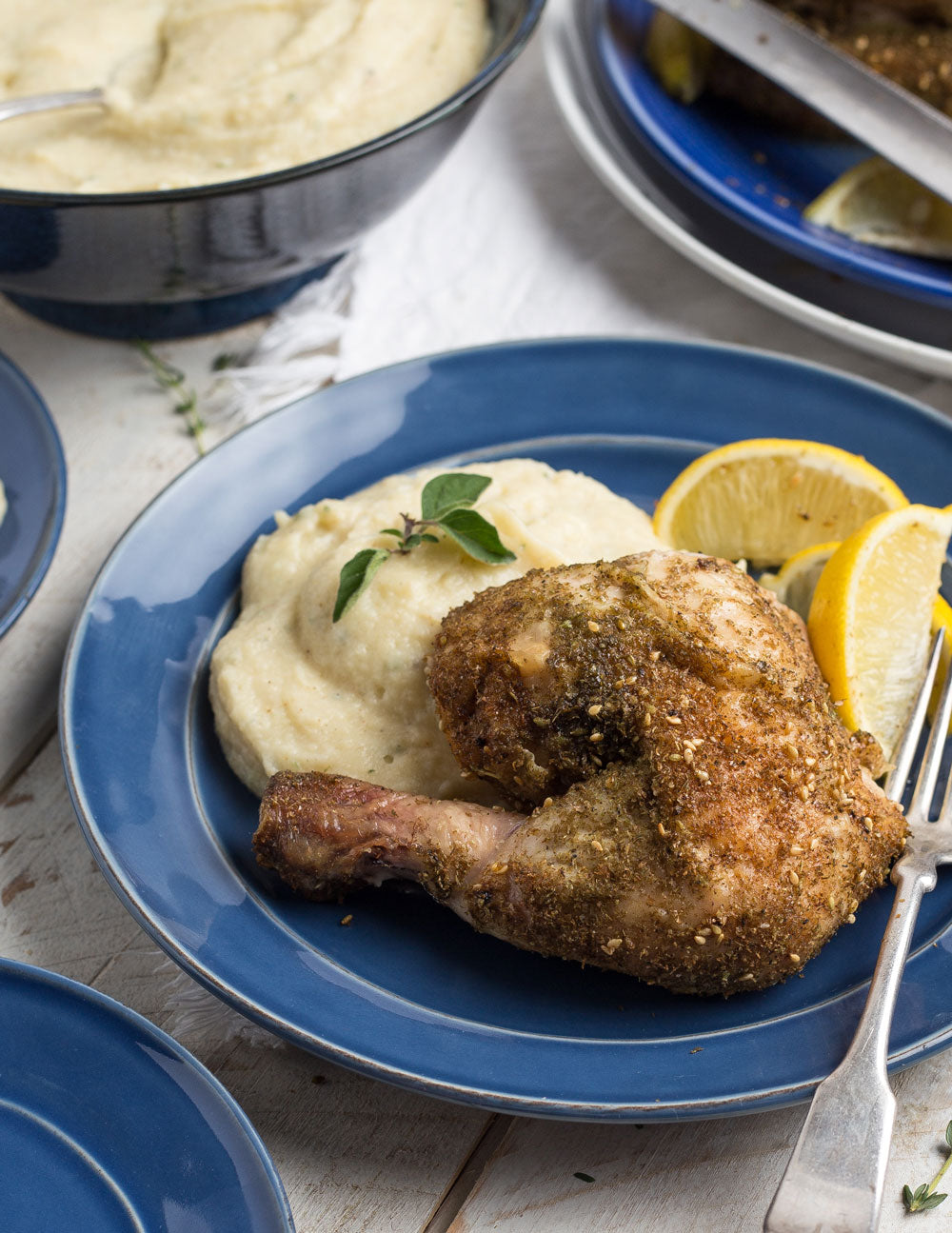Za’atar Whole Roasted Chicken with Celery Root and Potato Purée